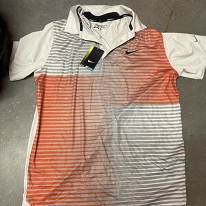 Nike Men's Striped Golf Polo Shirt - White and Orange